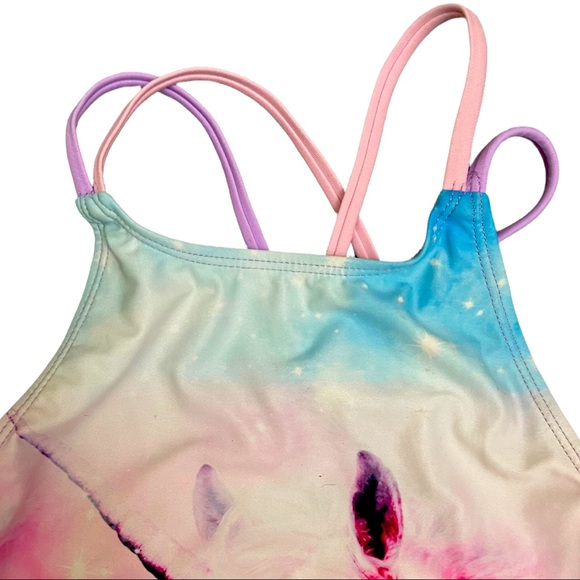 PLACE - multicolored Unicorn bathing suit for girls, sz 7/8. Criss cross straps. - Picture 2 of 6